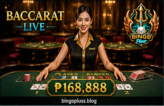 BINGOPLUS live casino table with cards, chips and dealer lighting